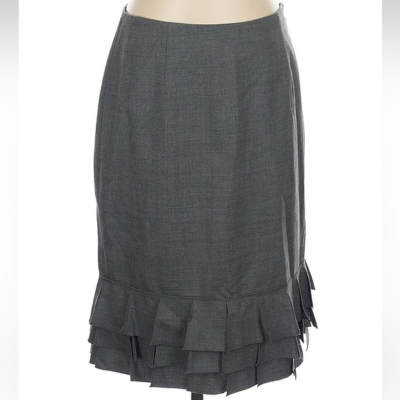 Carlisle Wool & Cashmere Gray Ruffled Hem Pencil Midi Skirt Size 4 Small S - Picture 5 of 5